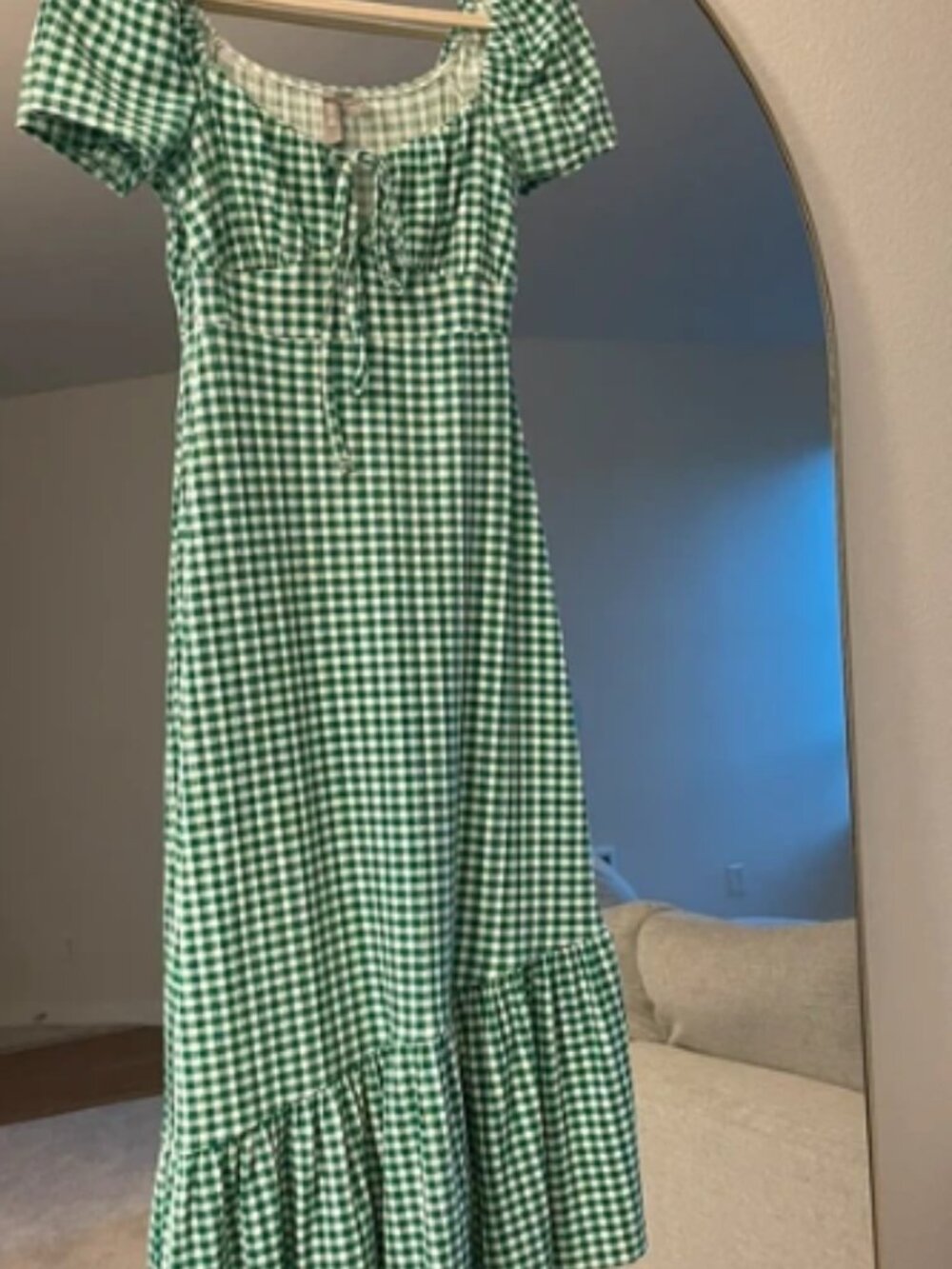 asos Green Gingham Milkmaid Midi Dress